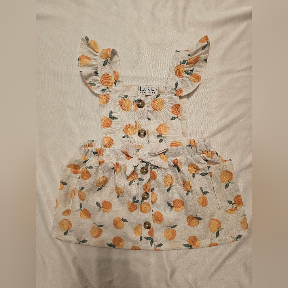 Adorable Baby Dress By Nicole Miller- Peach Fruit Design- Size 6/9 Month - Picture 2 of 9